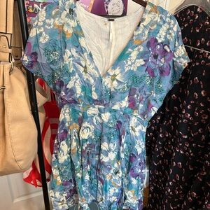Free People Blue Floral V-Neck Sundress